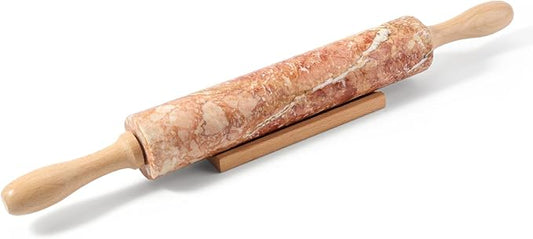 Koville Marble Rolling Pin, Non-Stick Polished Dough Roller, Pasta, Dumpling, Ravioli, Fondant,Pie Crust, Kitchen Baking Pastry Tools Red Marble