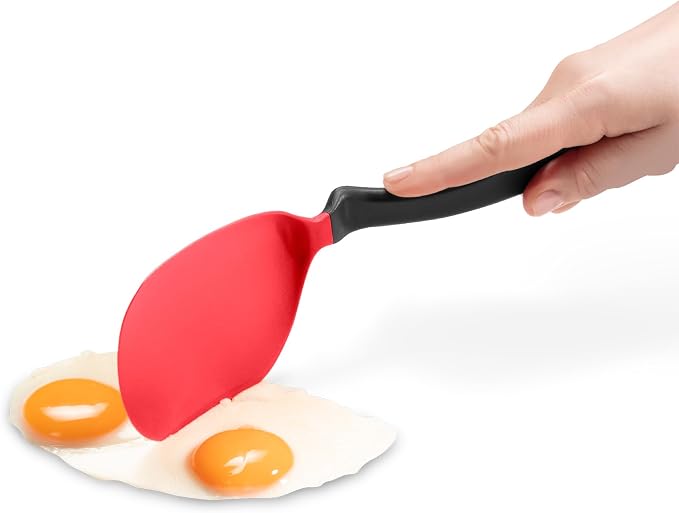 Dreamfarm Chopula Non-Stick-Safe Super-Flexible Sit-Up Spatula with Strong Flat Edge to Separate Food - 12" Red | Non-stick cookware safe, heat resistant, thin, flexible flipper, turner and food chopper with sit-up, no-mess handle, 12"