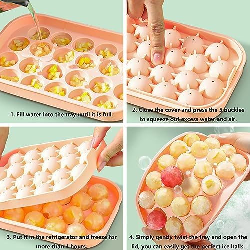 Silicone Ice Molds Fun Shapes Set, Heart Rose Ice Cube Mold, Small Round Ice Cube Tray, Makes 22 Sphere & 3 Heart 3 Rose Shape Ice Balls for Chilling Whiskey Cocktails, 2 Ice Trays with Bin Scoop Tong