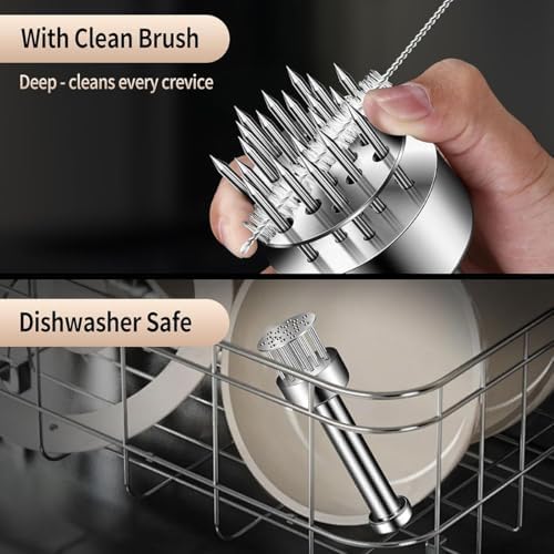 Stainless Steel Meat Tenderizer, Needle Ultra Sharp 21 Blades Meat Tenderizer Tool,Compact Cooking Tool for Meat Piercing, Tenderizing Steak, Beef, Chicken, Pork, Barbecue, Small Meat Grinder