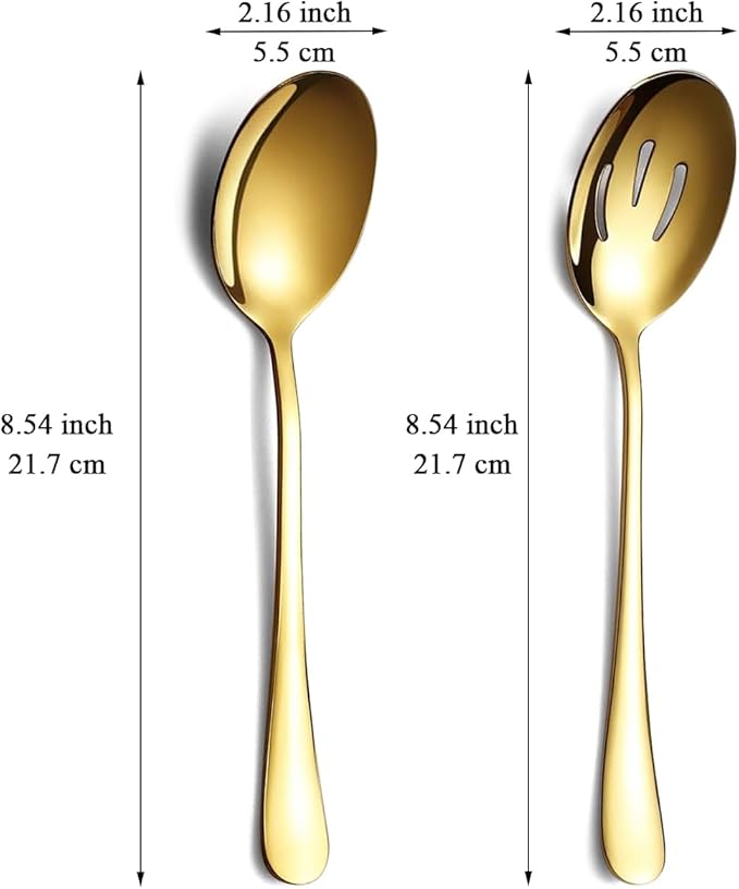 Gold Serving Spoons 8 Pieces, ReaNea Stainless Steel Serving Utensils Set inclunde 4 Serving Spoon 4 Serving Slotted Spoons, Dishwasher Safe