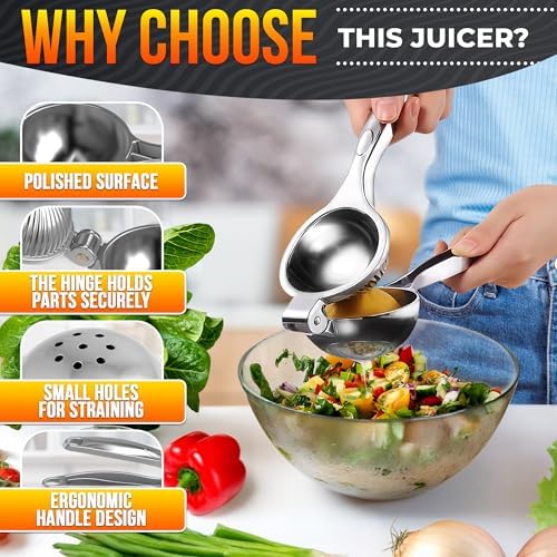 Lemon Squeezer Stainless Steel, Heavy-Duty Handheld Juicer for Limes
