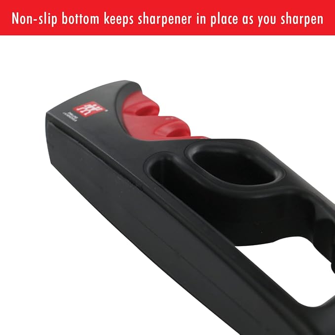 ZWILLING 4-Stage Pull Through Knife Sharpener | Manual Kitchen Sharpener with Coarse and Fine Ceramic Rods, Non-Slip Ergonomic Design for Western and Asian Knives