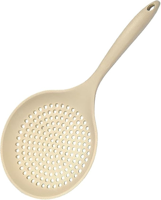 Kitchen Ladle Strainer, Large Slotted Spoon with High Heat Resistant BPA Free, Strainer Scoop for Pasta Noodles Vegetables, Non Stick Cooking Skimmers for Draining & Frying, Beige