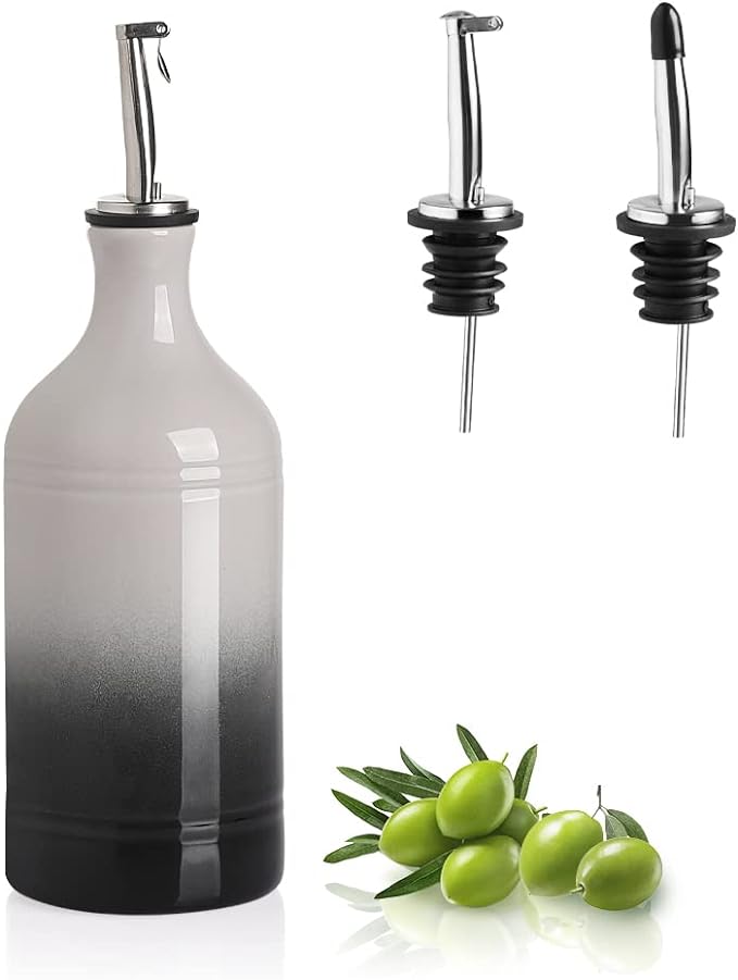 Sweejar Ceramic Olive Oil Dispenser Bottle, Opaque Oil Cruet Protects to Reduce Oxidation, Suitable for Storage Vinegar, Coffee Syrups & Other Liquids, Pack of 1, 15.5 Fl Oz(Gradient Gray)