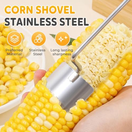 Corn Peeler for Corn on the Cob, Stainless Steel Corn Stripper Tool with Long Handle, Corn Kernel Remover Cutter for Kitchen, Corn Off Cob Tool for Home Cooking (3pc)