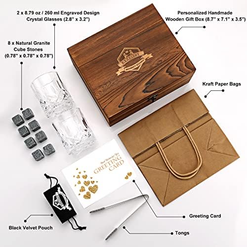Gifts for Men, Anniversary Birthday Gifts Ideas for Him Husband Boyfriend, Stainless Steel Whiskey Stones and Whiskey Glasses Set, Unique Whiskey Bourbon Gifts for Men Boss