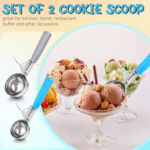 Reallnaive 2 Pcs Ice Cream Scooper with Trigger, 2 Oz+4 oz, Blue and Gray