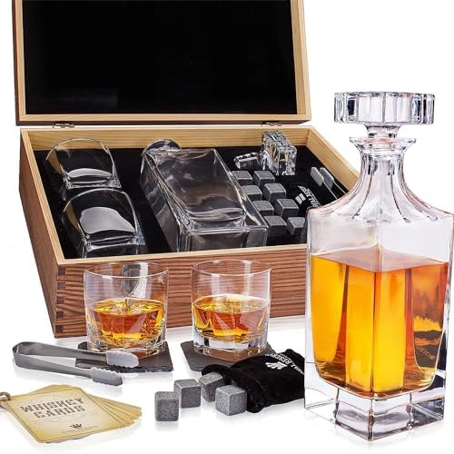 Whiskey Decanter Set for Men, Bourbon Decanter 24 oz with Glasses