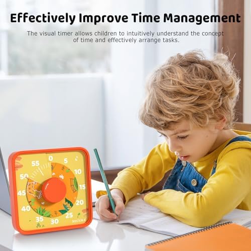Secura 60-Minute Visual Countdown Timer, 7.5-Inch Oversize Classroom Visual Timer for Kids and Adults, Durable Mechanical Kitchen Timer Clock with Magnetic Backing (Animal & Orange)