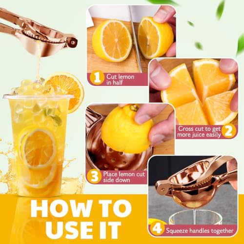 Lemon Squeezer Large, Lemon Squeezer Juicer Stainless Steel, Heavy Duty Manual Citrus Juicer Hand Press, Kitchen Tools Lime Squeezer Bar Tool, Easy to Clean Metal Lemon Hand Press