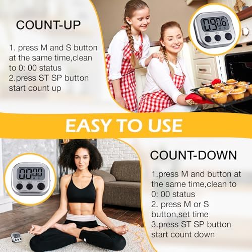 Leumoi 24 Pack Multi-Function Digital Timers with Magnetic Back, Large LCD Display, Loud Alarm, Count up & Countdown, Memory Function for Cooking, Classroom, Study, Exercise & Work(Sliver and Black)