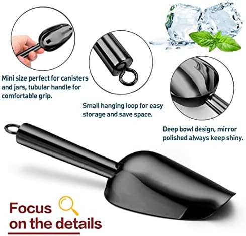 Herogo 3oz Mini ice Scoop Set of 2, Small Stainless Steel Scooper for Candy/Flour/Bean/Pet Food/Ice Cube, Metal Utility Scoops for Kitchen Bar Party Wedding, Dishwasher Safe & Heavy Duty, Black