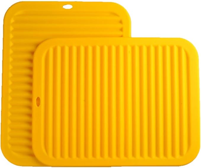 Silicone Trivets Mat Set Smithcraft 9"X12" Big Place Mat, Hot Pads, Kitchen Table Mat - Waterproof, (Set of 2) Non Slip, Flexible, Durable, Dishwasher Safe Color: Yellow