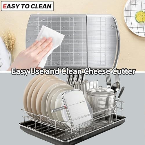 Cheese Slicer,Stainless Steel Cheese Cutter,Multipurpose Cheese Slicers with Grid Scale and Anti Slip Rubber Pads for cutting Cheese,Butter,Sausages,Bread