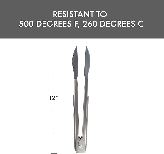 Dexas Spoon & Strain Tongs with Gravity open & Close Operation, 12", Gray