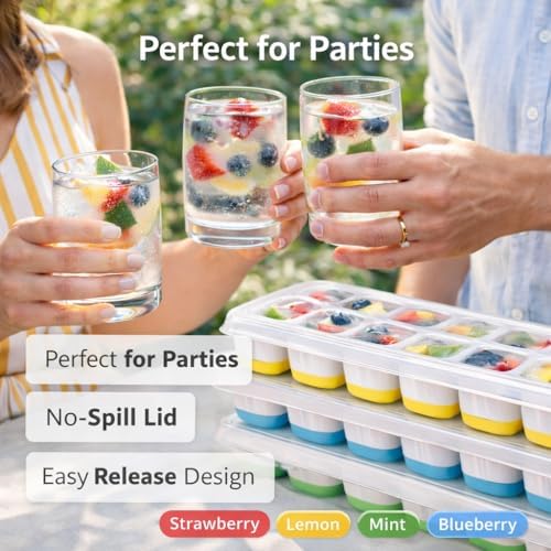 Ice Cube Trays – Silicone 18- Ice Cube Tray with Lid Super Easy Release Ice Cube Molds - Stackable Silicone Ice Tray Durable and Dishwasher Safe - for Food, Cocktail, Whiskey, Chocolate - 4 Pack (1)