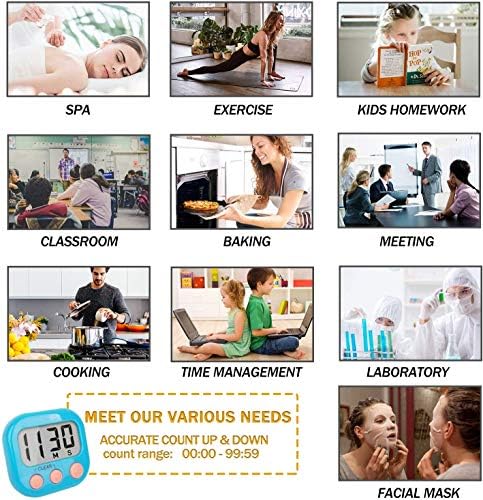 Digital Kitchen Timer, Big Display Screen, Loud Alarm, Strong Magnetic Backing Stand, Cooking Baking Kids Classroom Teacher Game Timers, Minute Seconds Count Up Countdown and Simple Operation(4 Pack)