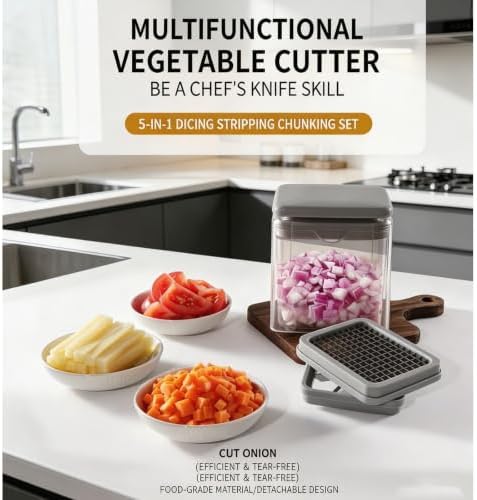 Vegetable Cutter,Food Chopper Manual Hand,for Potato Cutter & Fry Slicer - Functions as Potato Dicer,Onion Dicer,Veggie Shredder with 9 Blades,Easy to Clean, Dishwasher Safe-Essential Kitchen Gadgets