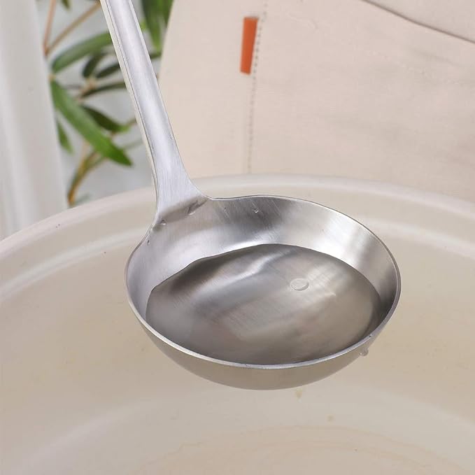 2 Pcs Soup Ladle Colander, Metallic Frosting Flatware Cookware Serving Long Handle Steel Slotted Spoon Cooking Utensil Set for Hotpot