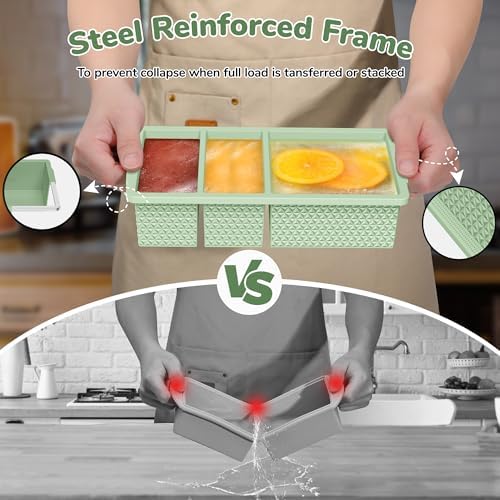 Silicone Freezer Trays with Lid (2-Pack), 1-Cup & 2-Cup Silicone Freezer Molds, Stackable Soup Cubes Freezer Tray with Lid for Portion Control,Food Storage & Meal Prep, Oven & Dishwasher Safe