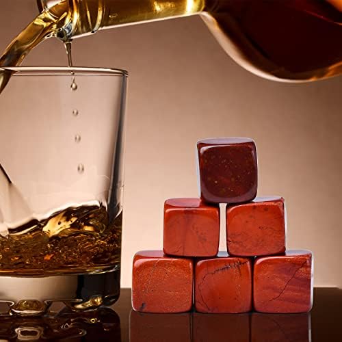 Whiskey Stones Red Jasper Chilling Crystal Ice Cubes for Drinks Whiskey Rocks 0.8" Wine Cubes Gifts for Women Set of 6