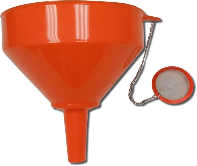 King Kooker 8" Plastic Cooking Oil Funnel with Attached Reusable Stainless Steel Mesh Filter, Multi