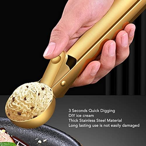 Ice Cream Scoop with Trigger – Stainless Steel Portion Scooper for Cookies, Muffins & Meatballs – Easy Release Disher for Baking, Commercial & Home Kitchen – Gold