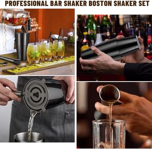 Mwellewm Boston Shaker Cocktail Set Bartender Kit, 12 Pcs Drink Shaker with Strainer Bartending Martini Shaker Tin with 18oz & 28oz Mixed Alcohol Shaker Stainless Steel Bar Tool for Beginner