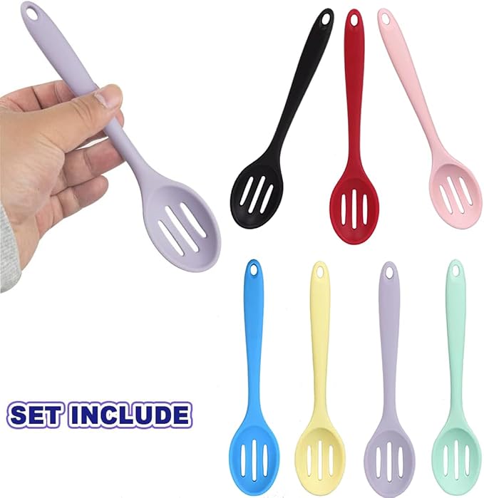 7PCS Silicone Serving Spoons Set,Vituer Heat Resistant Kitchen Mixing Slotted Spoons for Cooking,Non-stick Silicone Basting Spoon Slotted Spoons Utensil for Mixing,Baking, (7Light Colors,8.1")