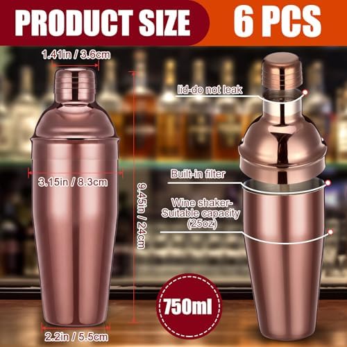 Nitial 6 Pcs Bar Cocktail Shaker Stainless Steel, Rose Gold, 25 oz