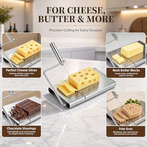 Cheese Slicer with 3 Wires for Block Cheese, Wire Cutter