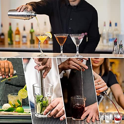 LIVEHITOP Cocktail Shaker Set, Stainless Steel Bartending Kit with 25 oz Martini Shaker, Jigger, Strainer, Mixing Spoon, Muddler, Recipe, Professional Bar Tools Gifts for Him Her