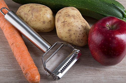 Julienne Vegetable Peeler - Extra Sharp Stainless Steel Blades and Bonus Cleaning Brush - By Kitchen Winners