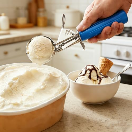 TOPKITCHEN Commercial-Grade Ice Cream Scoop 2 oz, 18/8 Stainless Steel Cookie Scoop with Plastic Handle, Portion Control Disher Scoop for Bakeries, Restaurants & Dessert Shops, #16, Blue