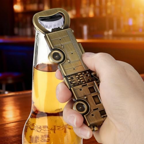 Zinc Alloy Fire Truck Bottle Opener - No Ladder Version, Beer Bottle Opener with Gift Bag, Creative Bar Accessories, Man Cave Decor, Bottle Opener Set Gift for Men Women Firefighters, Bronze