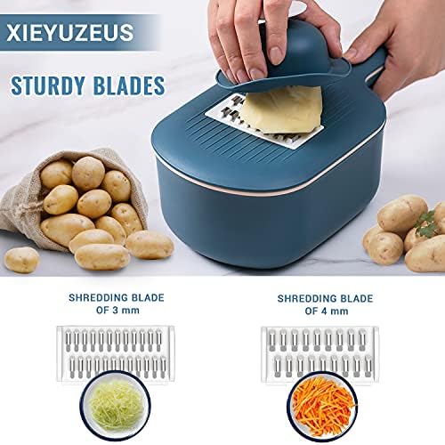 Vegetable Slicer, Multifunction Mandoline Slicer Veggie Dicers Food Choppers Cutter with 4 Replaceable Blades and Container for Carrot, Potato, Cucumber, Vegetables and various vegetables
