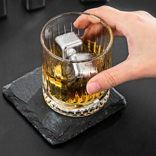 Whiskey Stones Gift Set Custom Engraved Stainless Steel Whiskey Ice Stone Personalized Whiskey Stones Gift Set Reusable Stainless Steel Chilling Rocks, for Mens Dad Husband Gift (8 PC)