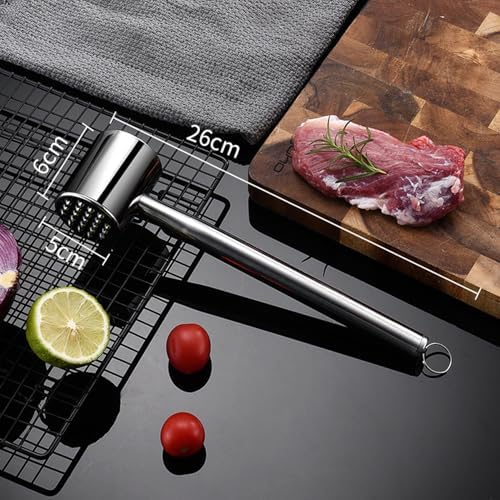 304 Stainless Steel Meat Tenderizer, Heavy Duty Dual-Sided Meat Mallet for Steak, Chicken, and Pork, Professional Poultry Pounder for Flattening and Flavoring