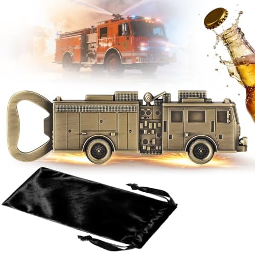 Zinc Alloy Fire Truck Bottle Opener - No Ladder Version, Beer Bottle Opener with Gift Bag, Creative Bar Accessories, Man Cave Decor, Bottle Opener Set Gift for Men Women Firefighters, Bronze