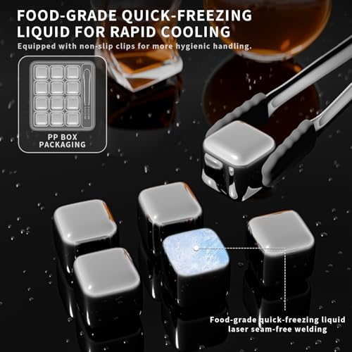 ShanSon Wine Chillers Metal Ice Cube 6 PCS Stainless Steel Whiskey Stones Reusable Whiskey Rocks Beverage Chilling Stones for Scotch and Bourbon Drinking Gifts Set for Men Dad Husband,Silver
