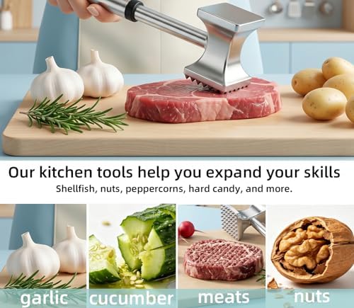 Meat Tenderizer Hammer with Comfortable-Grip Handle, Dual-side Mallet for Kitchen, Heavy Duty Pounder For Tenderizing Steak, Beef and Fish,nuts