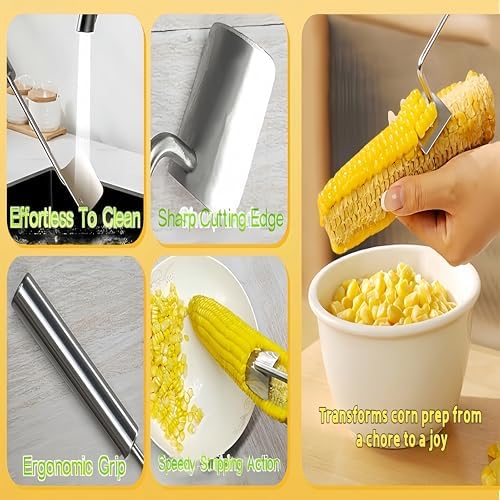 Corn Peeler for Corn on the Cob, Stainless Steel Corn Cob Stripper Tool, Quick Kernel Remover Cutter for Fresh Corn, Ergonomic Kitchen Gadget for Easy Meal Prep & BBQ (1, Stainless steel handle-3Pcs)