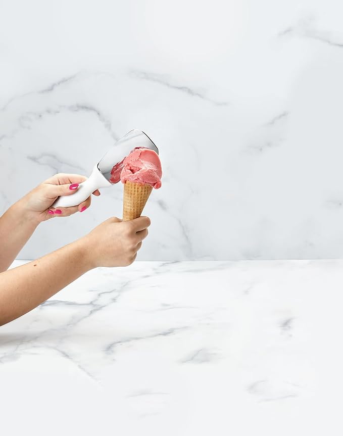 Tovolo Ice Cream Spade Heavy Duty Zinc Alloy Dishwasher Safe Ice Cream Paddle Spade for Shaping Cutting Serving Gelato Sorbet Cookie Dough, Non Slip Ergonomic Handle Ice Cream Spade, White
