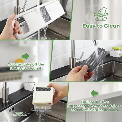 6-in-1 Mandoline Slicer for Kitchen, Multi Blade Veggie Cutter with Drainage Tray, Stainless Steel Blades, BPA-Free, Non-Slip Base & Easy Clean for Meal Prep (stainless steel)