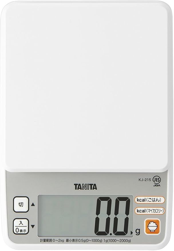 Tanita KJ-215 WH Cooking Scale, Can Measure Calories in Rice, 0.5 g Units, Up to 4.4 lbs (2 kg), White, Kitchen Scale, Cooking, Digital