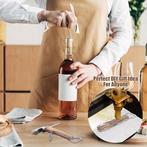12pcs Wood Wine Bottle Opener 4 in 1 Corkscrew Engraving, Khaki