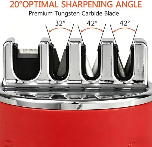 VIRO Compact Suction Kitchen Chef Knife and Scissors Sharpener for Straight and Serrated Knives, 4-Stage Knife Sharpening Tool Helps Repair and Restore Blades, Red