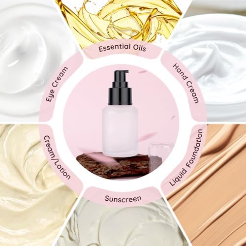 Segbeauty 2oz Frosted Glass Lotion Bottle for Travel, 3pcs Matte Translucent Refillable Pump Bottle for Hair Oil, 60ml Travel Size Container for Liquids, Empty Cream Dispenser, Skincare Refill Bottle