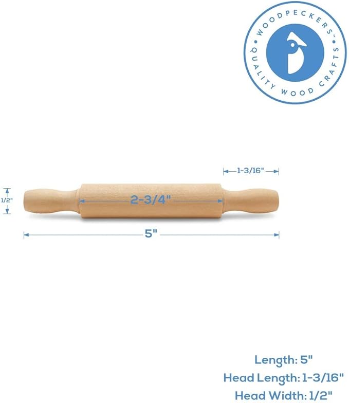 Wooden Mini Rolling Pin, 5 Inches Long, Pack of 25, Great for in The Kitchen, Play-doh, Crafting and Imaginative Play, by Woodpeckers